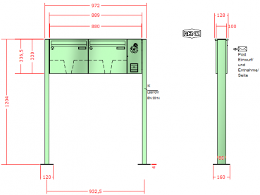 RENZ Basic (B) 3-seitig, Anlage mit Installationskasten, Kasten 370x330x100, 2-teilig, mit Fußplatten zum Aufschrauben, 10-0-29007