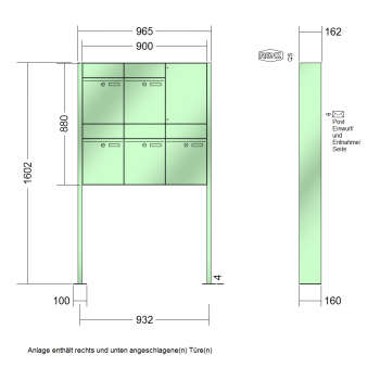 RENZ PLAN, Anlage ohne Installationskasten, Kasten 300x440x160, 5-teilig, mit Fußplatten zum Aufschrauben, 60-0-60352