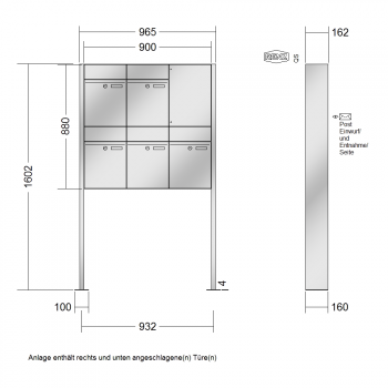 RENZ PLAN Edelstahl, Anlage ohne Installationskasten, Kasten 300x440x160, 5-teilig, mit Fußplatten zum Aufschrauben, 60-0-60376