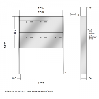RENZ PLAN Edelstahl, Anlage ohne Installationskasten, Kasten 400x440x160, 5-teilig, mit Fußplatten zum Aufschrauben, 60-0-60382